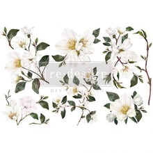 Load image into Gallery viewer, White Magnolia transfer 3 sheets 6" X 12" each, Prima Redesign Transfer, Furniture Transfers, White Magnolia, Rub on decal