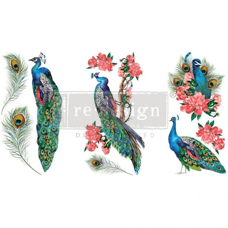 Royal Peacocks | Rub On No Water Transfer | ReDesign with Prima | Small Decor Transfers for Furniture - New Release