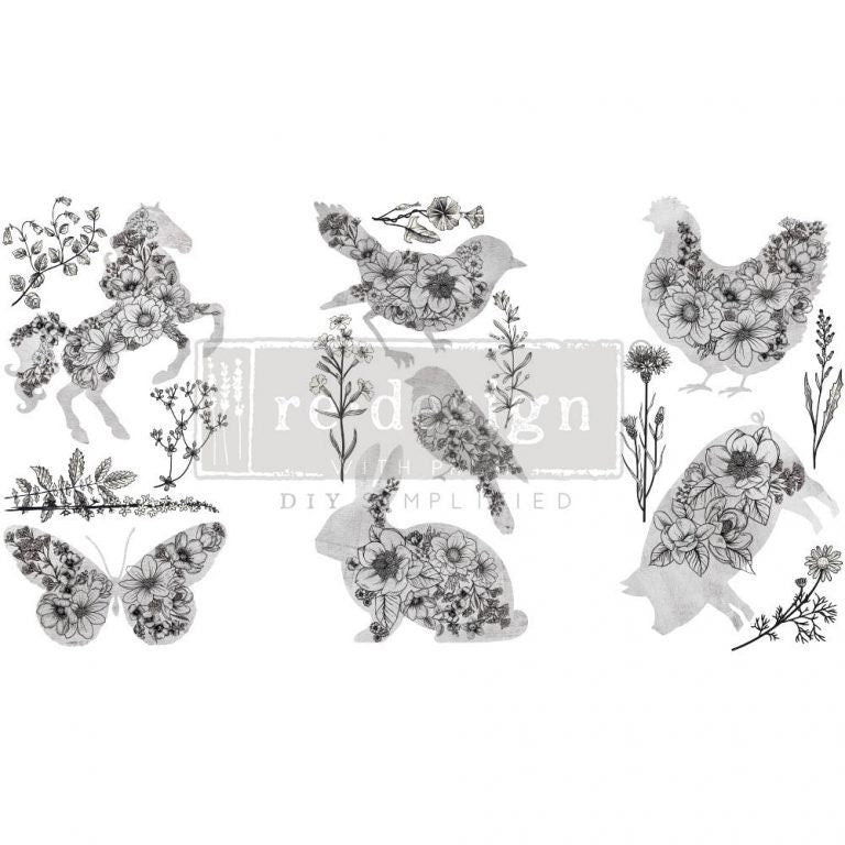 Scribbled Animals | Rub On No Water Transfer | ReDesign with Prima | Small Decor Transfers for Furniture - New Release