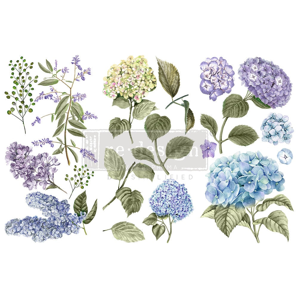 Mystic Hydrangea Flower Transfer by Redesign with Prima, Furniture Transfer Rub on decal