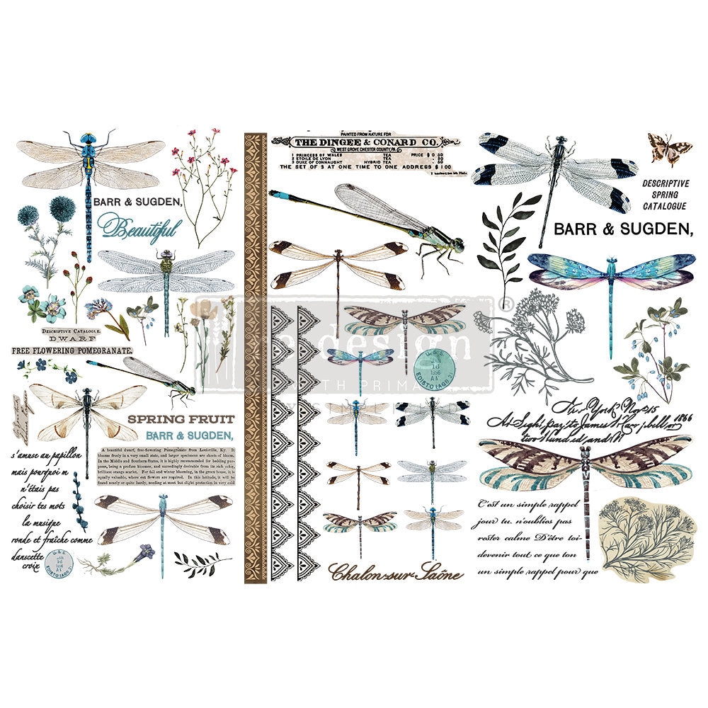 Spring Dragonfly, Prima Transfer, Prima, Redesign, Furniture Transfers, flowers Rub on decal transfer for furniture