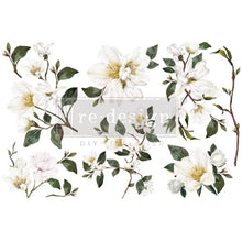 Load image into Gallery viewer, White Magnolia transfer 3 sheets 6&quot; X 12&quot; each, Prima Redesign Transfer, Furniture Transfers, White Magnolia, Rub on decal
