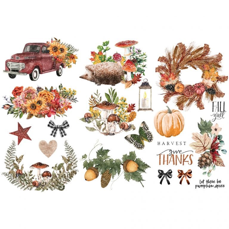 Autumn Essentials Transfer by Redesign with Prima, Furniture Transfer Rub on decal Fall